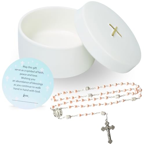 Sweet Treasures Gift Baptism Rosary Set with Ceramic Box and Card