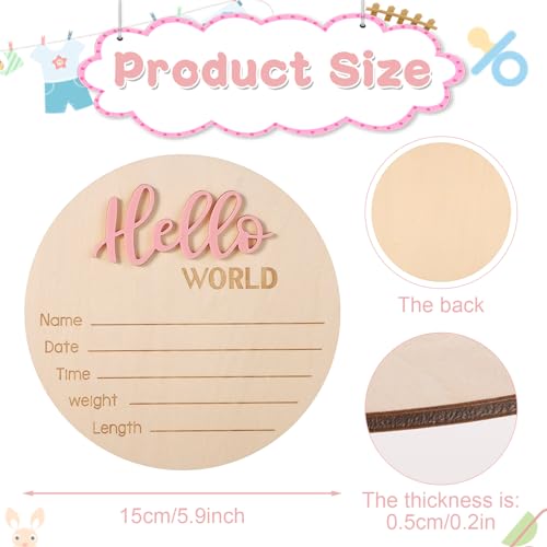 Newborn Announcement Sign - Hello World Wooden Welcome Sign for Boys and Girls