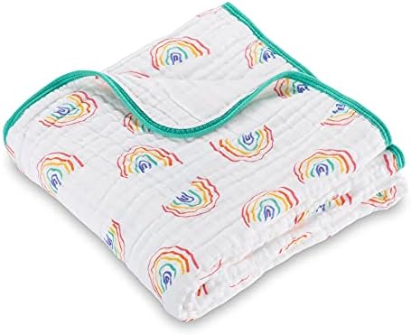 LollyBanks Muslin Blanket Rainbow Print 47x47 Inches 6 Layers