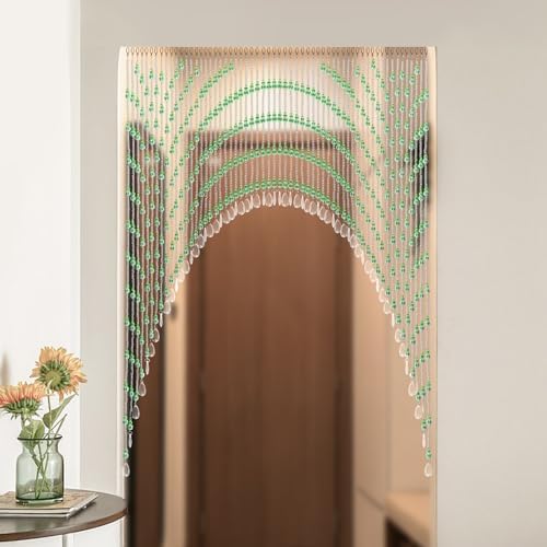 Green Beaded Curtain for Doorway and Window with Stainless Steel Strings
