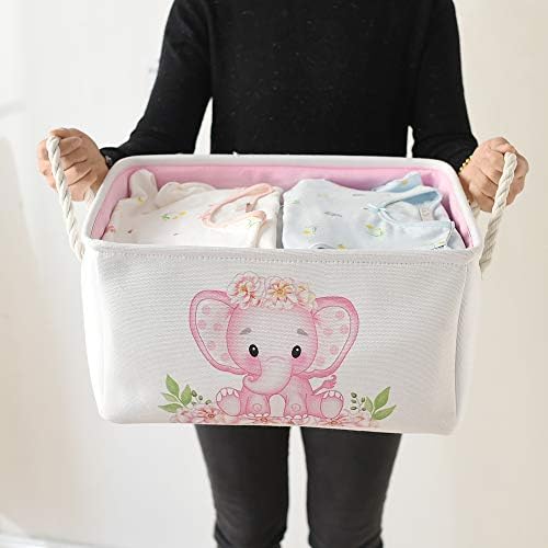 INough Large Pink Elephant Baby Basket - Collapsible Waterproof