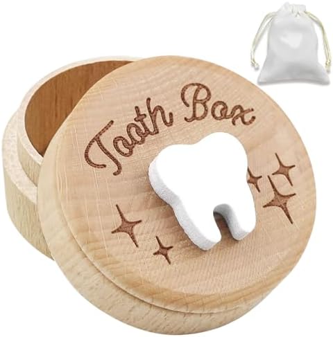 Zalengine Wooden Tooth Fairy Box with Storage Pouch