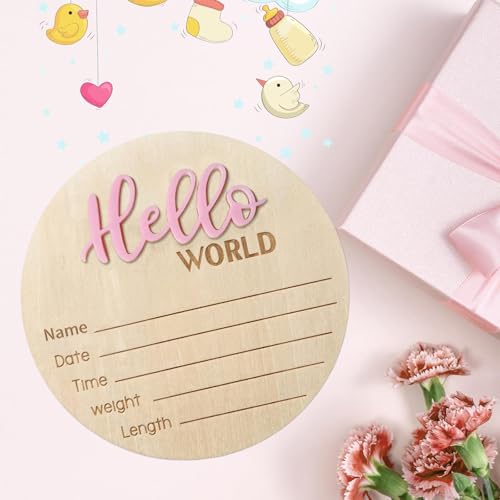 Baby Announcement Sign 59 Inch Wooden Hello World Personalized