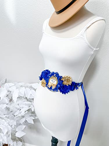 Prince Baby Shower Maternity Sash - Royal Blue and Gold
