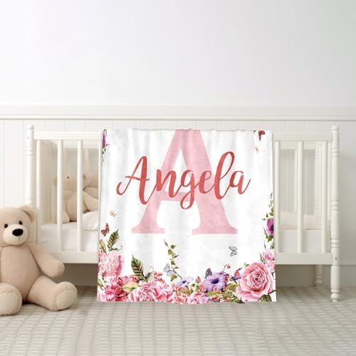 Personalized Baby Blanket with Name for Girls Custom Flannel 30X40