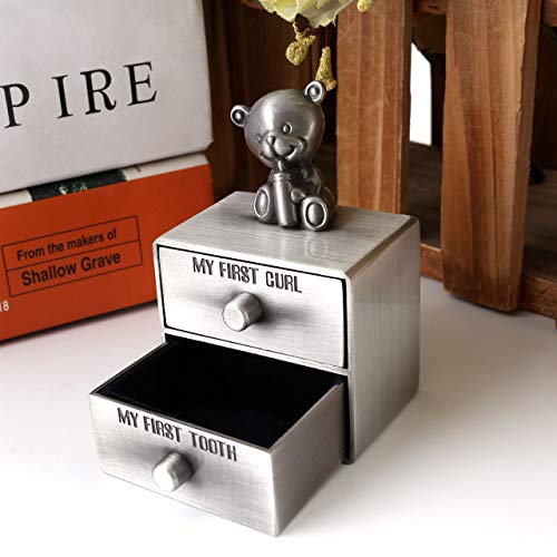 Mogoko Silver Tooth Box Baby First Tooth and Curl Keepsake Box Set
