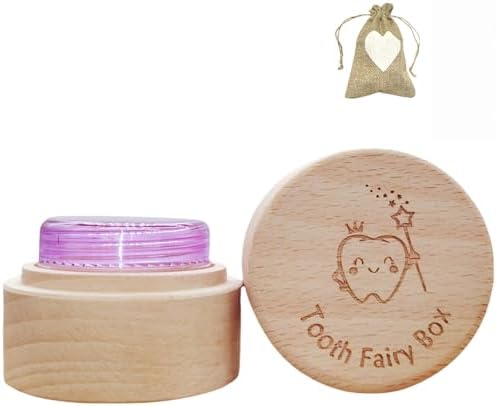 Wooden Tooth Fairy Box with Clear Container and Storage Pouch