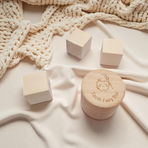 Wooden Tooth Fairy Box with Clear Container and Storage Pouch