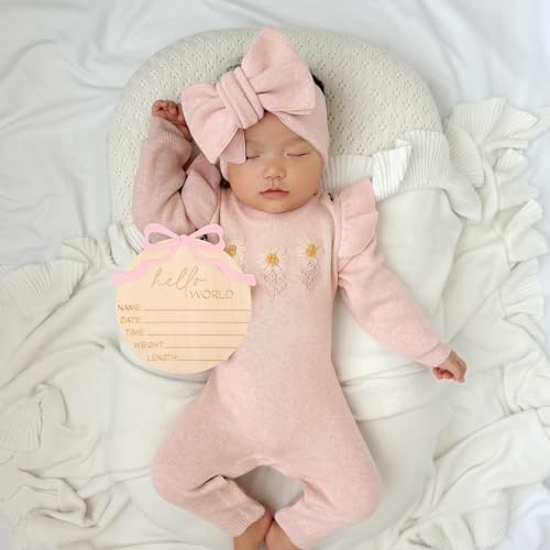Newborn Welcome Sign with Pink Bow Wooden Design