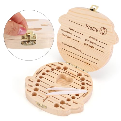 NASHRIO Baby Tooth Fairy Box Wooden Keepsake Organizer for Kids