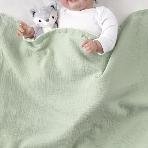 CREVENT Organic Muslin Baby Blanket with Mink Backing - 30 x 40