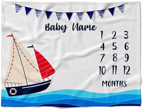 Personalized Sailing Baby Blanket with Name and Milestone Tracker