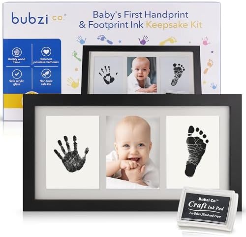 Bubzi Co Handprint Footprint Kit for Newborns Jet Black Photo Frame