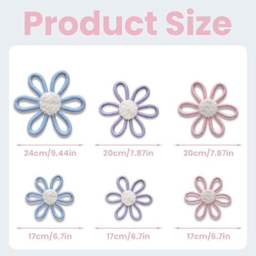 6 Pcs Boho Daisy Wall Decor Set - Pink Blue Purple