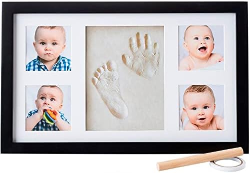 Little Hippo Baby Hand Footprint Kit - Inkless Clay Mold Keepsake Frame Personalized Picture