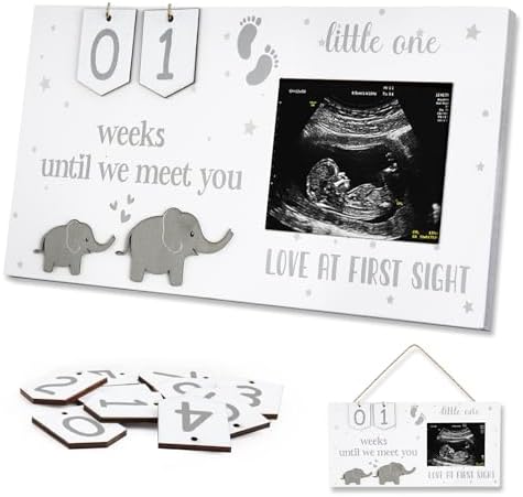 Baby Sonogram Frame with Elephant Design and Number Tiles