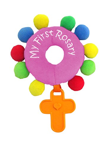 Baby Rosary Rattle My First Rosary Baptism Gift Plush Pink