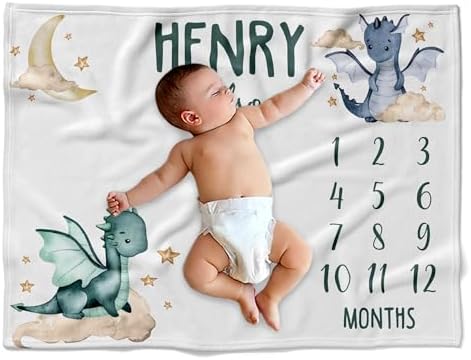 Personalized Dragon and Clouds Baby Blanket with Custom Name