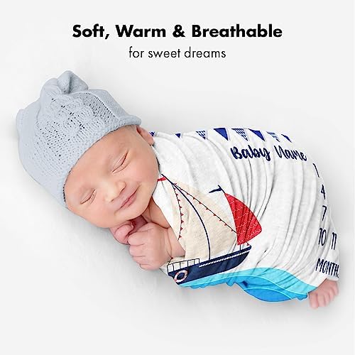 Personalized Sailing Baby Blanket with Name and Milestone Tracker
