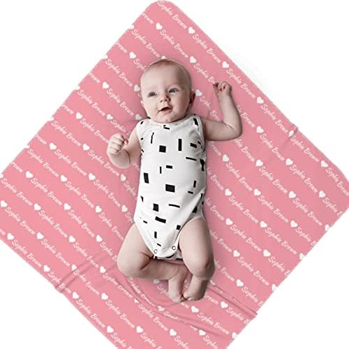 Personalized Swaddle Blanket with Bow Set for Baby Girl or Boy