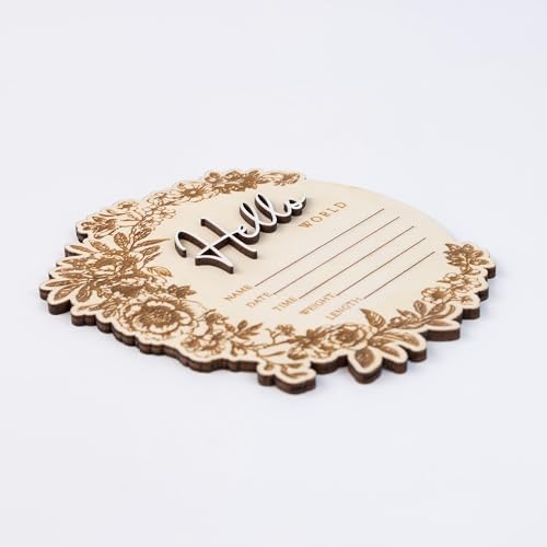 CUNCUN Baby Name Announcement Sign - Floral Wooden Hello World Plaque