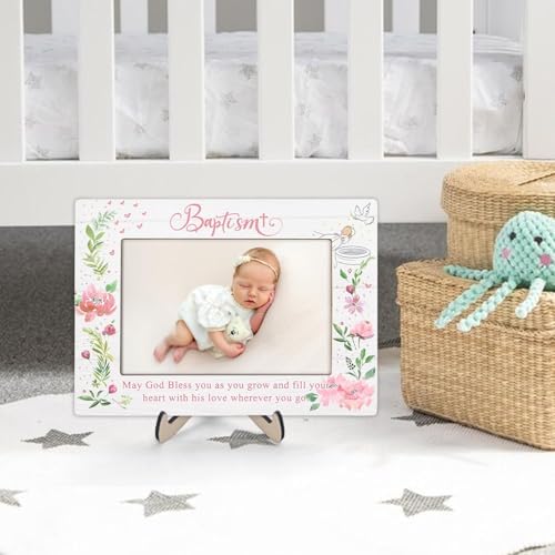 Baptism Gift Photo Frame for Godchild - 4x6 Inch Pink