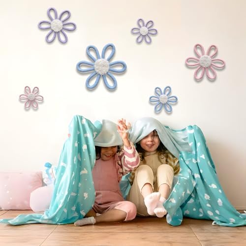 6 Pcs Boho Daisy Wall Decor Set - Pink Blue Purple