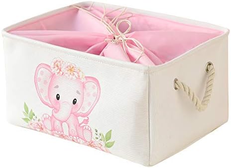 INough Large Pink Elephant Baby Basket - Collapsible Waterproof