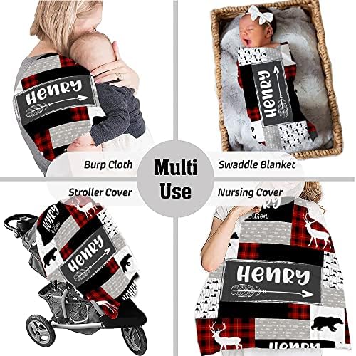 Personalized Wilderness Baby Blanket Custom Name Red Black Plaid