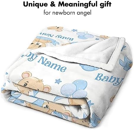 Personalized Bear Baby Blanket with Blue Balloons 1