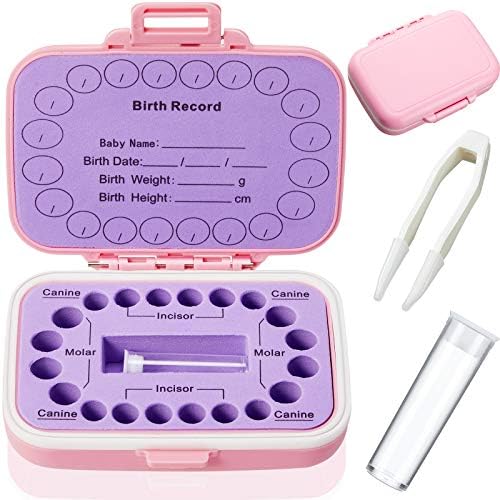 Jetec Baby Teeth Keepsake Box with Tweezer and Hair Container - Purple-Pink