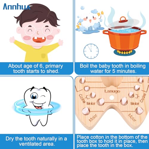 Annhua Wooden Baby Tooth Keepsake Box for Kids