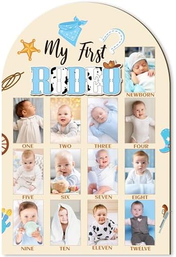 R HORSE Baby 1st Birthday 3D Cowboy Photo Board 12-Month Milestone Frame