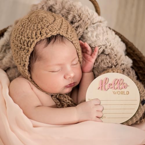 Newborn Announcement Sign - Hello World Wooden Welcome Sign for Boys and Girls