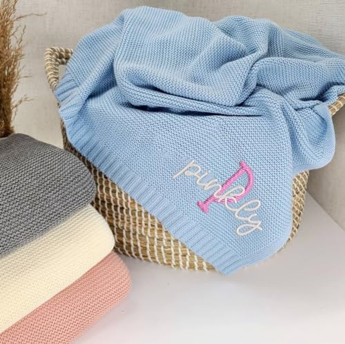 LOVELYPOD Personalized Knit Baby Blanket with Name