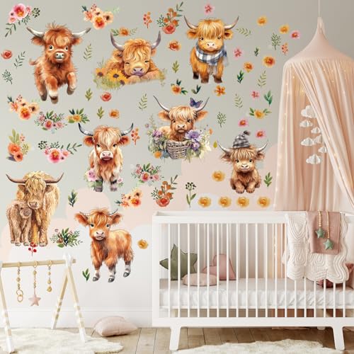 Yinder 12 Sheet 78 Pcs Highland Cow Wall Decals 1