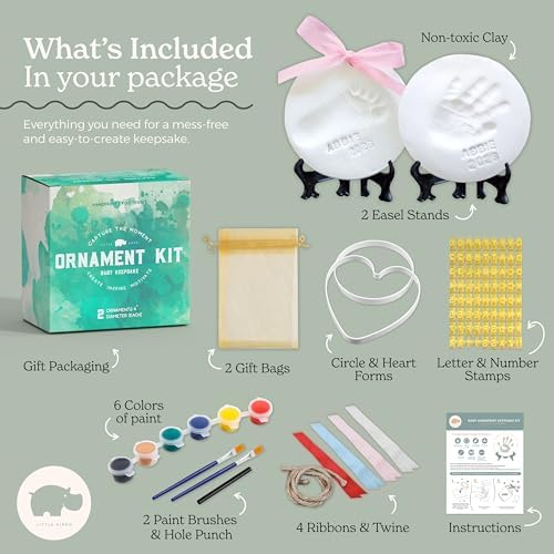 Little Hippo Baby Ornament Keepsake Kit - 2 Easels 4 Ribbons Letters