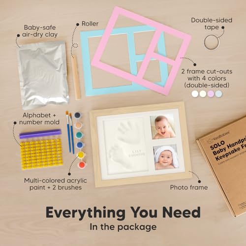 KeaBabies Baby Hand Footprint Kit - Quick Dry Clay Ash Wood Frame Personalized Keepsake