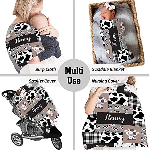 VibeCustom Personalized Cow Print Baby Blanket with Name
