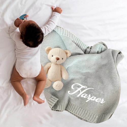 Personalized Baby Blanket with Name - Custom Embroidered Knit Blanket