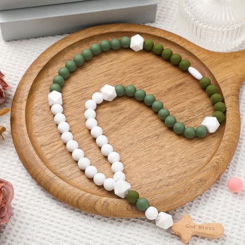 Misdary Baby Silicone Rosary Baptism Gift Green Square