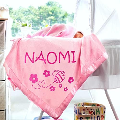 Custom Catch Personalized Girl Pink Baby Blanket with Flower Design