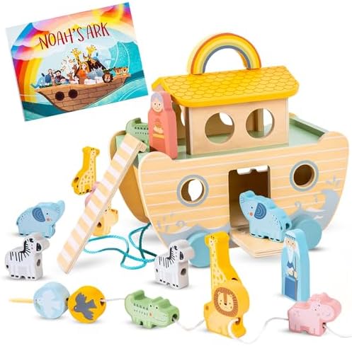 Arristone Wooden Noahs Ark Playset for Toddlers