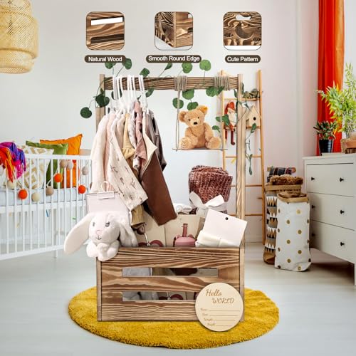 TAEYONK Wooden Baby Shower Crate with Hanger Rack and Handle