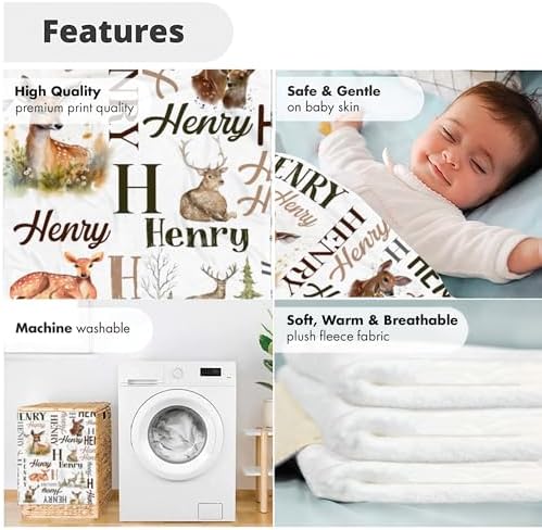 Personalized Deer Baby Blanket with Custom Name