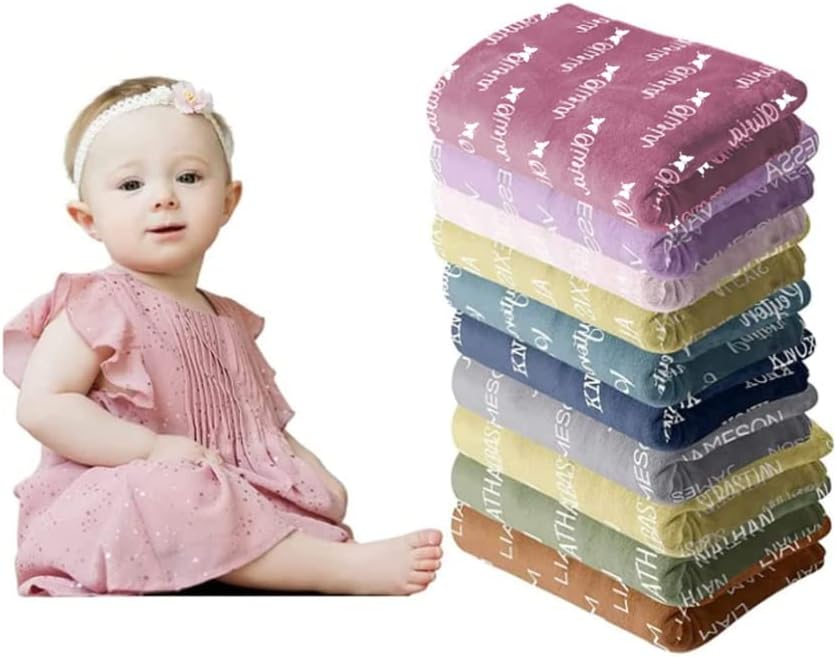 Personalized Baby Blanket with Custom Name - Soft Cotton Blend - 40 x 50 Inches