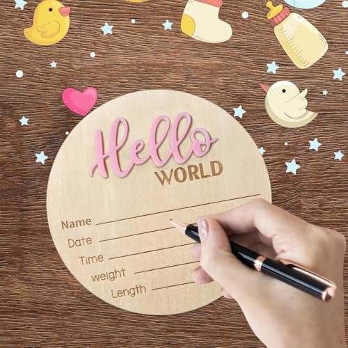 Baby Announcement Sign 59 Inch Wooden Hello World Personalized