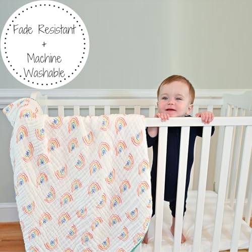 LollyBanks Muslin Blanket Rainbow Print 47x47 Inches 6 Layers