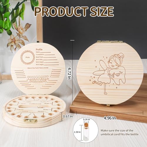 Annhua Wooden Baby Teeth Keepsake Box with Tweezer and Fetal Hair Container
