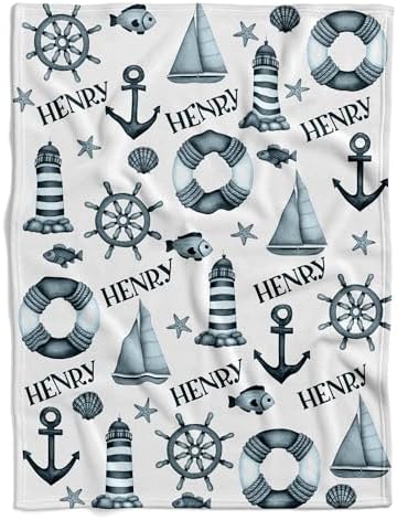 Personalized Nautical Baby Blanket with Custom Name